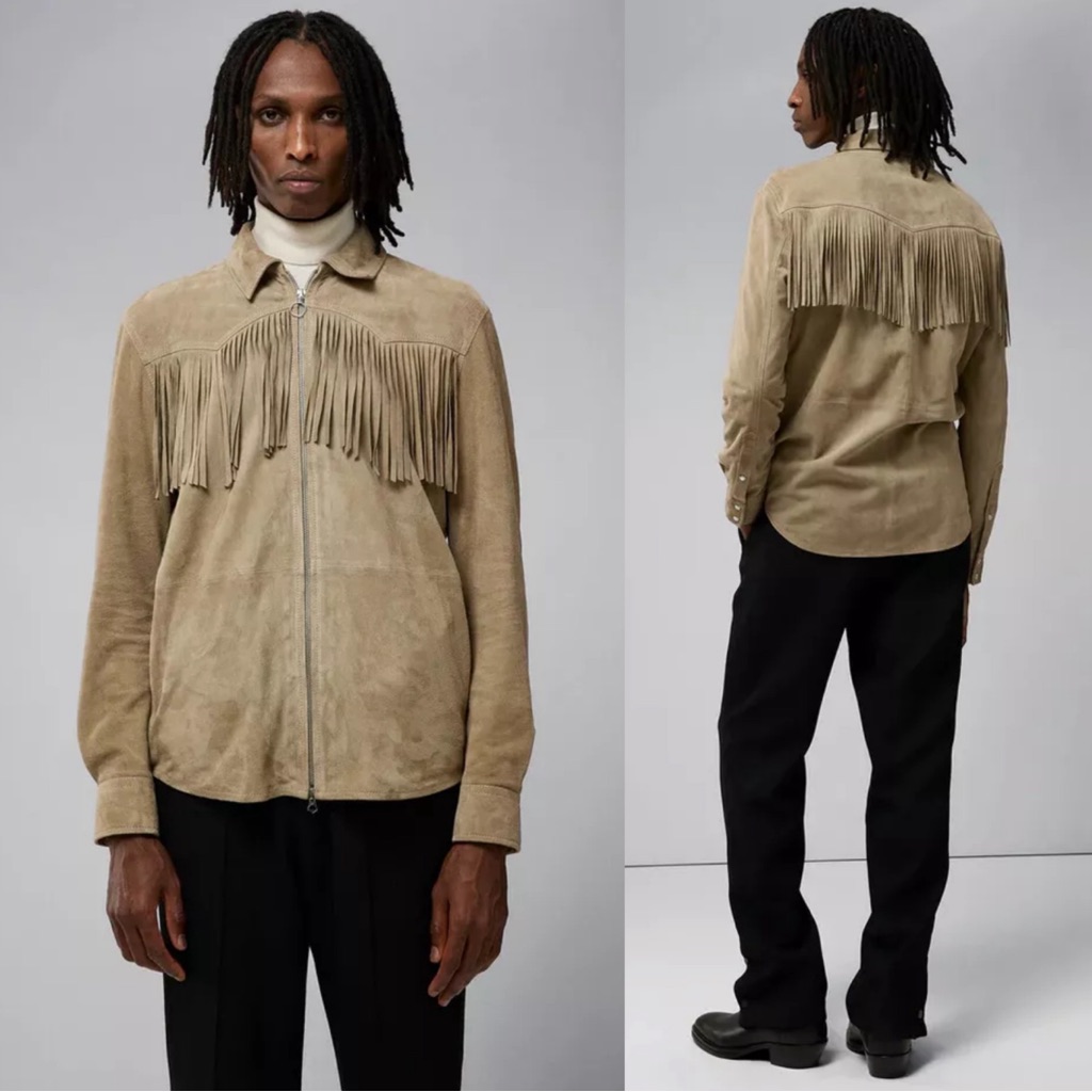 J. Lindeberg Sarson Goat Suede Western Fringe Overshirt Jacket Size Small Nwt
